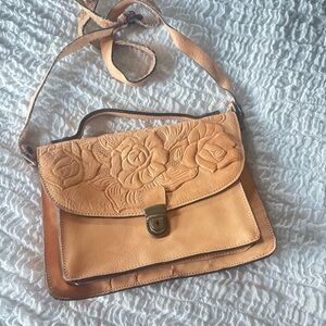 Patricia Nash Tooled Leather Crossbody Satchel Bag Floral Embossed